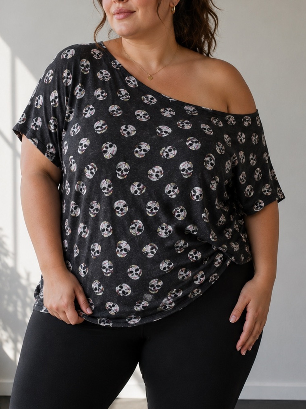 Torrid Skull Print One Shoulder Tee Goth Grunge Plus Size 4 (4X)